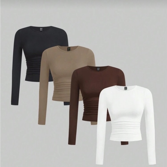 SHEIN Tops - SHEIN Long Sleeve Tops - Black, White, Brown, Tan